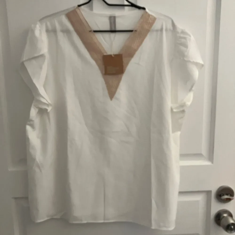 Noracora Lightweight Short Sleeve Pullover Blouse with Lace Detail Size XXL NWT - Picture 4 of 9